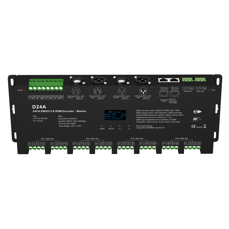 OLED 12-24VDC Constant voltage IP20 CV DMX Decoder D24A OLED 12-24VDC Constant voltage IP20 CV DMX Decoder D24A